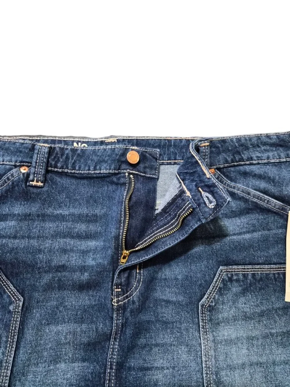 No Boundaries Denim Carpenter Mini Skirt XL (16-18) Relaxed Fit Pockets Blue
